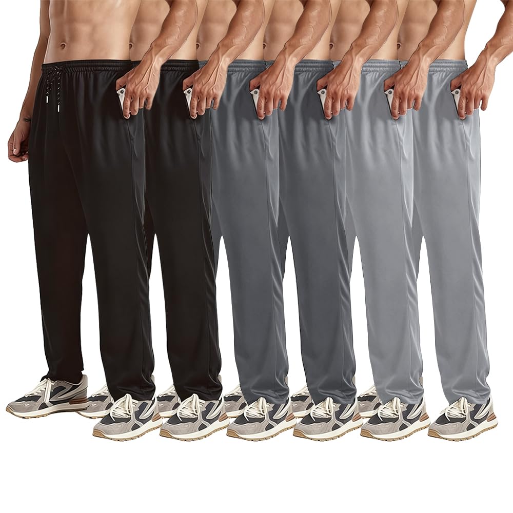 ZH 3 Pack Men's Sweatpants Open Bottom Joggers Lightweight Quick Dry Athletic Pants with Pockets for Workout & Lounge