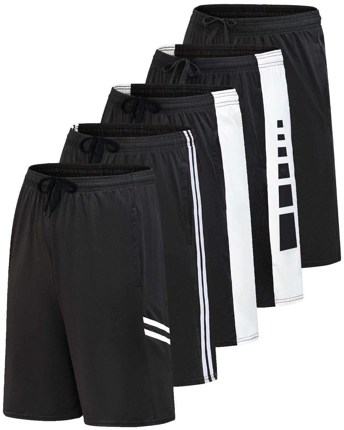 Real Essentials Men’s 5 Pack: 9" Dry-Fit Shorts – Athletic Gym, Workout, Basketball, Running, Casual Lounge Active Pockets