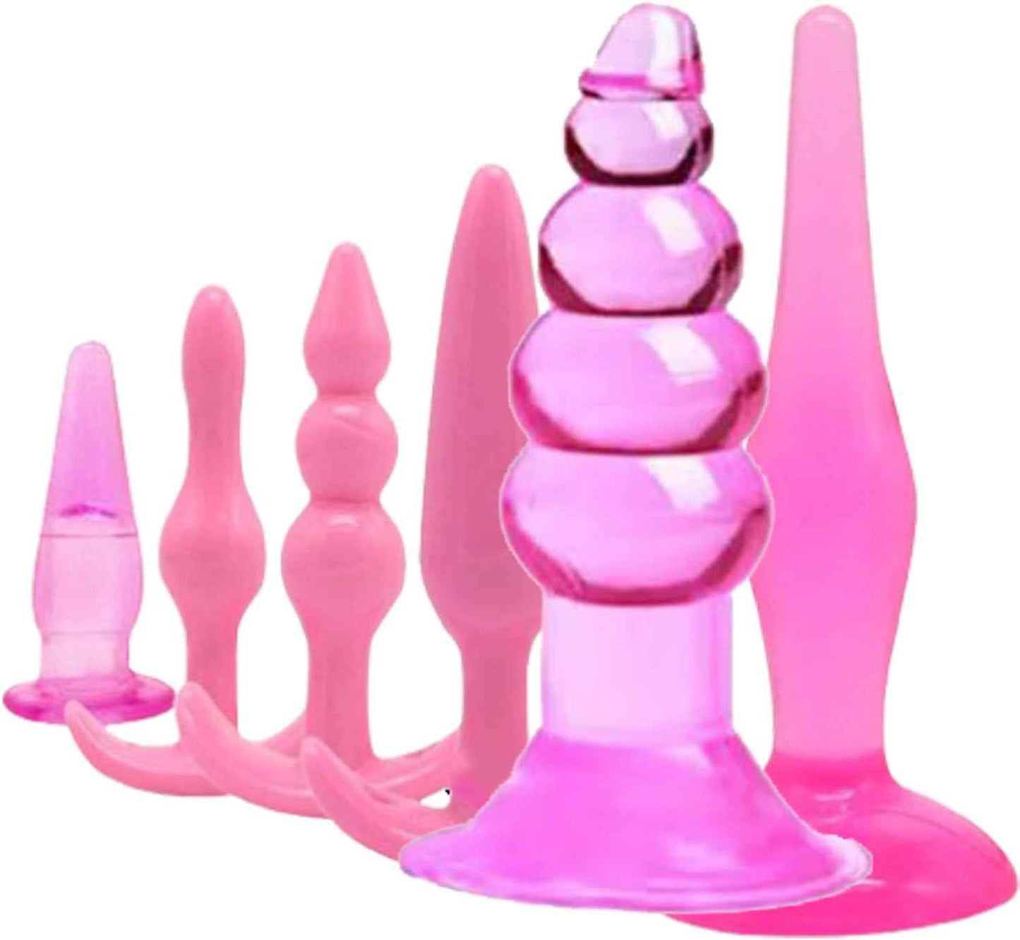 Butt Plugs, 6 Pcs Anal Training Kit Soft Jelly Anal Plug G-spot Prostate Massager Anus Trainer for Adult Masturbation SM Beginner Gay Couple Sex Game Play for Men Women Couples(Pink)