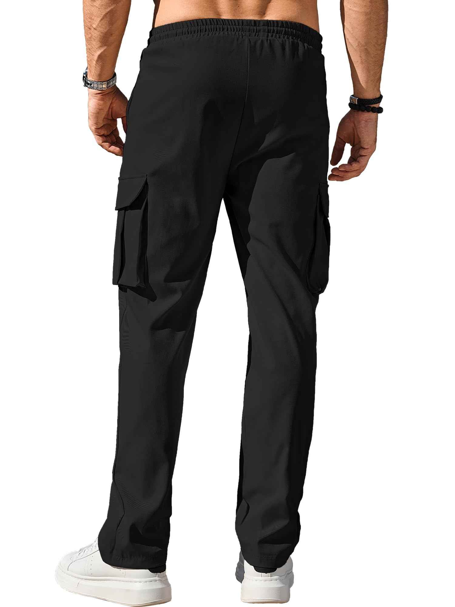 Comdecevis Men's Casual Cargo Pants Workout Joggers Stretch Sweatpants Hiking Drawstring Tactical Pants with Multi Pockets