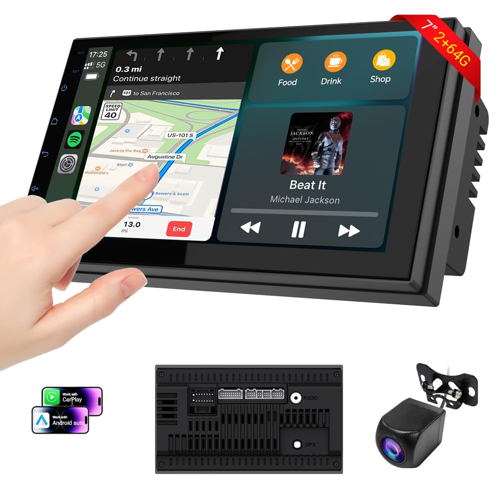 Haudio 7 Inch Double Din Car Stereo with Wireless Apple CarPlay & Android Auto