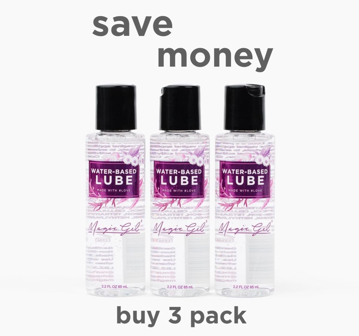 Magic Gel Water-Based Personal Lubricant | Lube for Men, Women and Couples | Clear Non-Staining | Unflavored 2.2 Oz