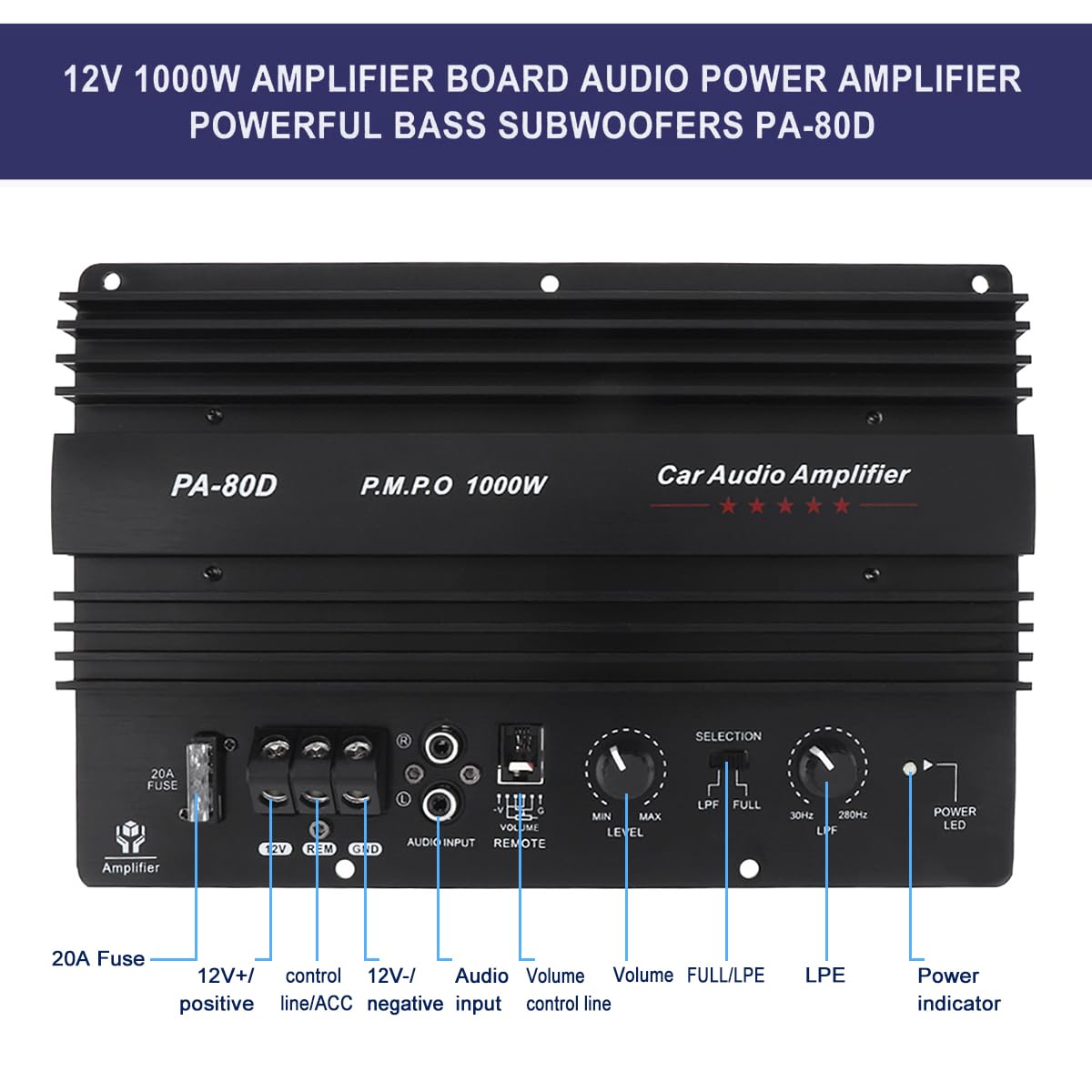 DriSentri Car Amp Board, Car Audio Amplifier Board, 1000W High Power Amplifier Amp Board Powerful Bass Sub woofer Board 12V