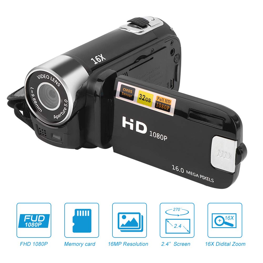 Focket 16X Digital Zoom Video Camera Camcorder, 2.7in LCD Screen 16MP Digital Camera Recorder 128GB Vlogging Camera, Video Recording Camcorder for Teens Beginners