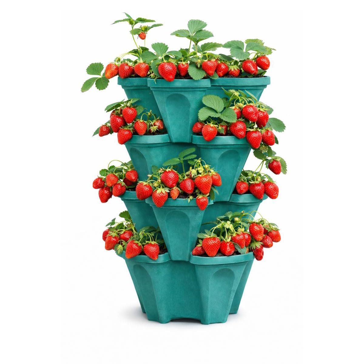 Vertical Garden Planter 4 Tier Stackable System with 16 Planting Sites – Space Saving Herb, Strawberry & Food Crop Planter with Center Support Hole for Indoor Outdoor Gardening
