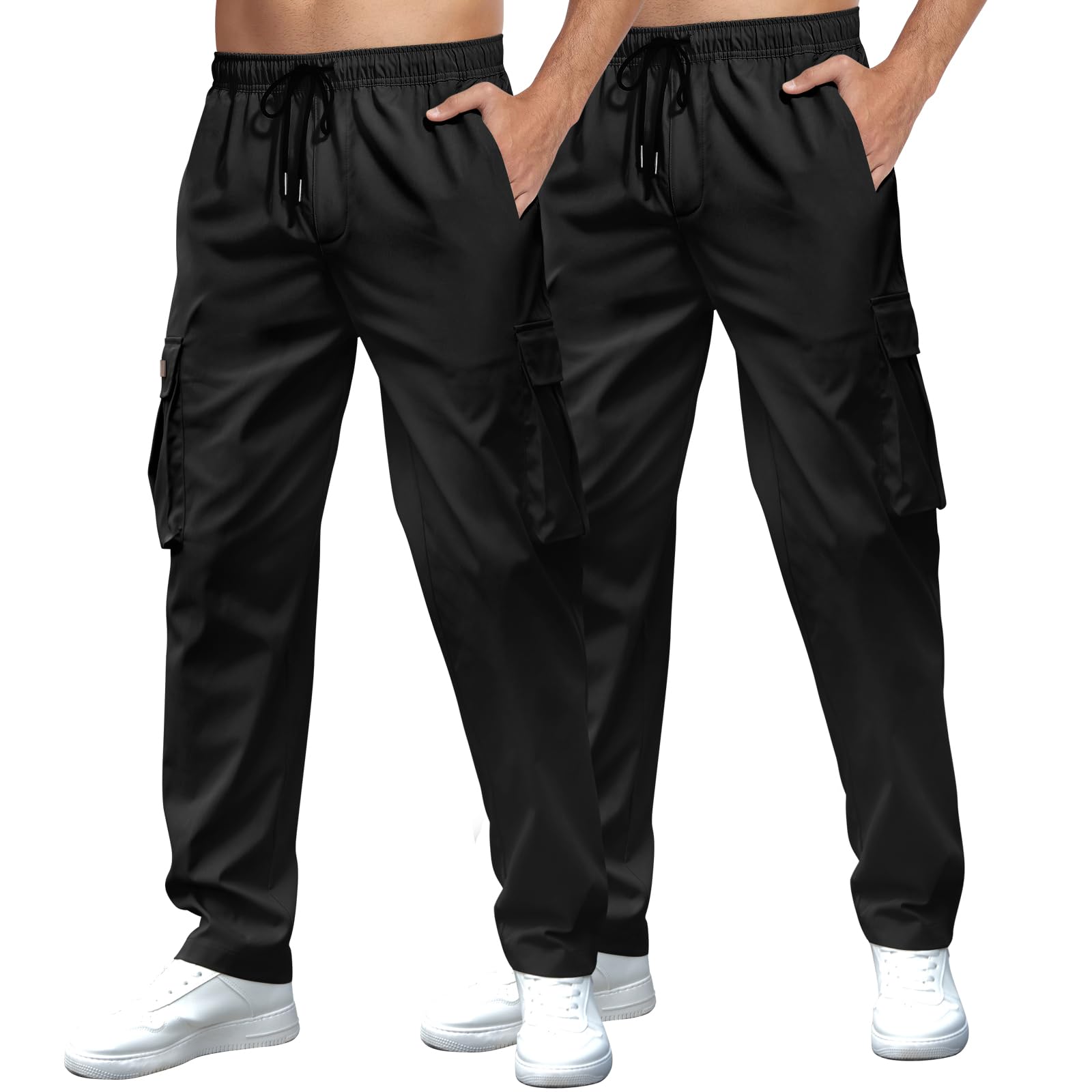 Mancozy Men's Casual Cargo Sweatpants Waist Drawstring Joggers Tactical Loose Fit Pants for Men with Multi Pockets