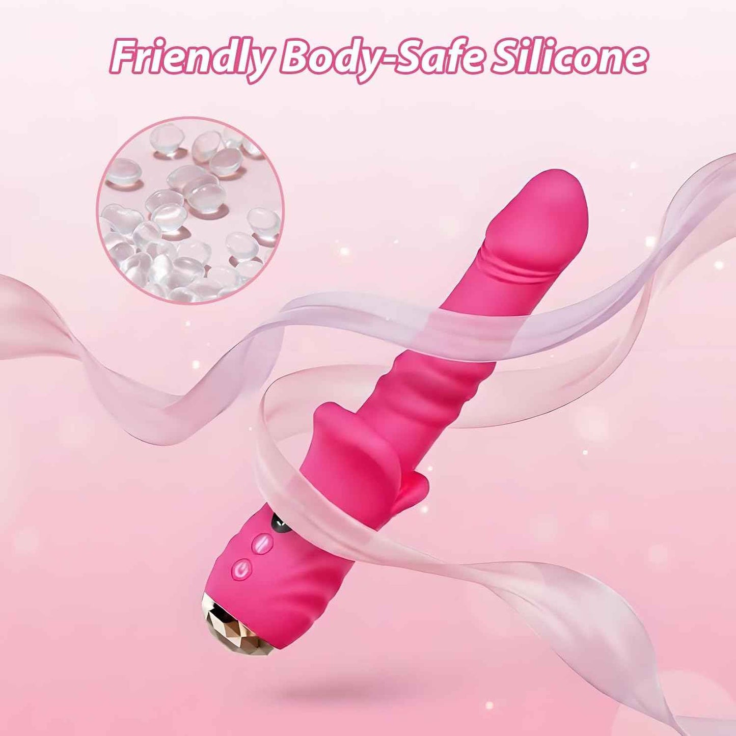 DFEUSY Thrusting Dildo Vibrator 9x9 Modes Waterproof Silicone Rose