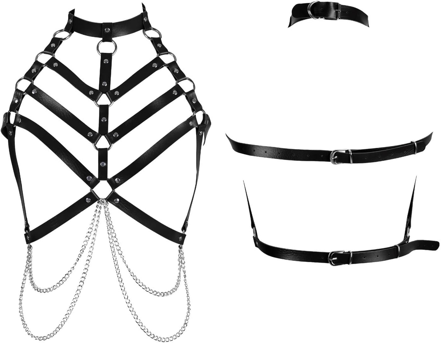 bondage harness，Women's Body Harness Belt Caged Harness Lingerie Set Gothic Punk Leather Adjustable Chest Leg Garter Bondage Strap Set for Ladies, BDSM SM Cosplay Costume Clubwear Accessories
