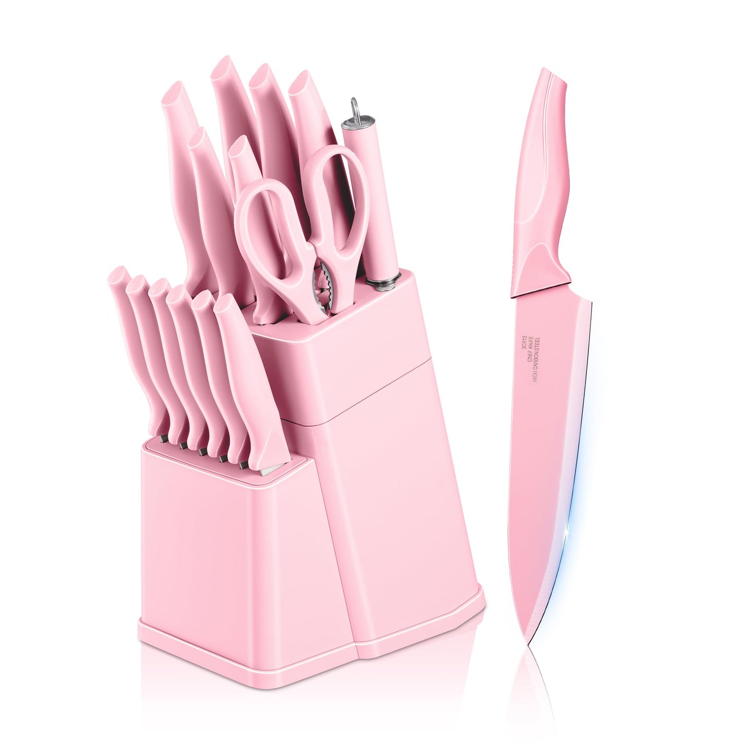E-far 15-Piece Black/Khaki/White/Pink/Walnut Kitchen Knife Block Set