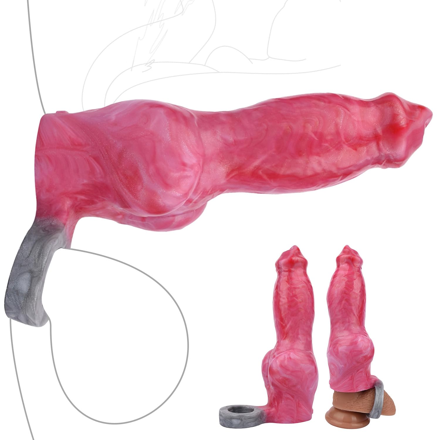 Dog Penis Sleeve Enlargement for Men, 8inch Soft Silicone Monster Dildo Grith Extender with Penis Ring Ejaculation Delay for Couples