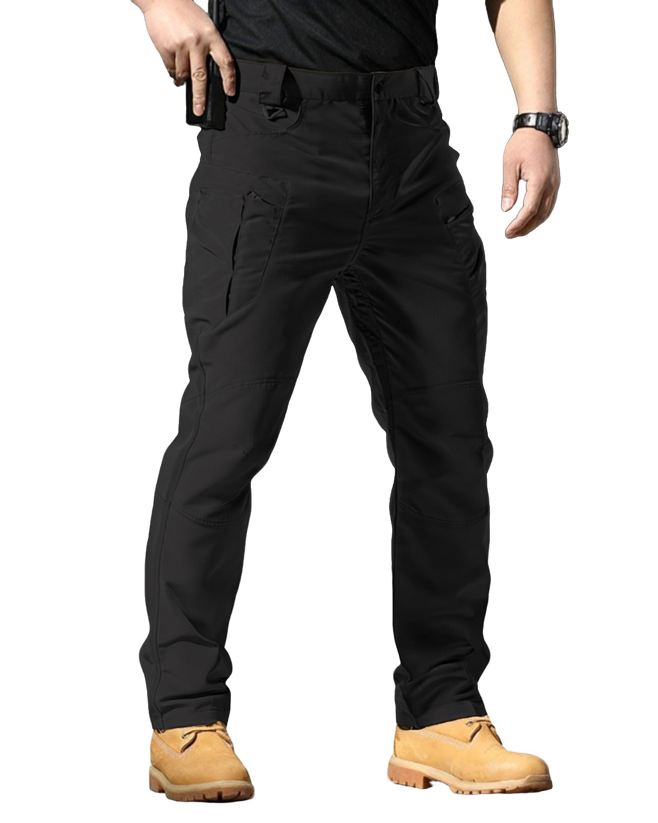 Men's Stretch Tactical Pants,Water Resistant Ripstop Cargo Pants,Lightweight Outdoor Work Hiking Pants with Pockets(No Belt)