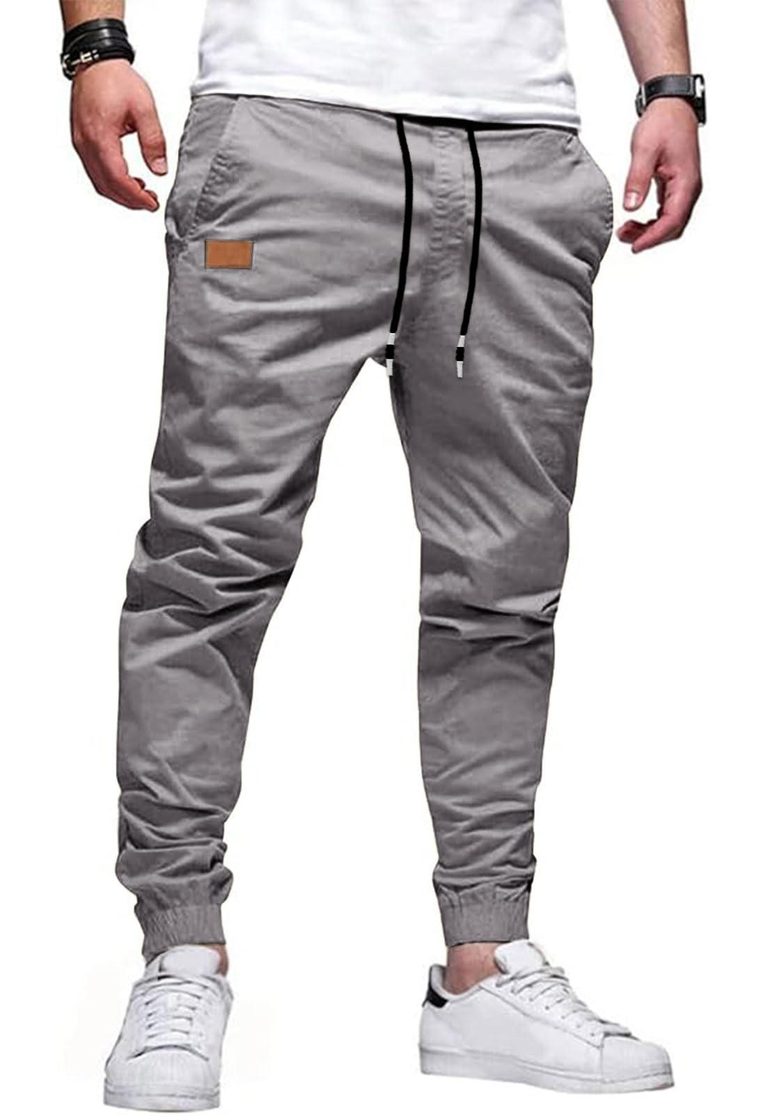 HUNGSON Men's Slim Fit Casual Cargo Pants with Drawstring Long Pants