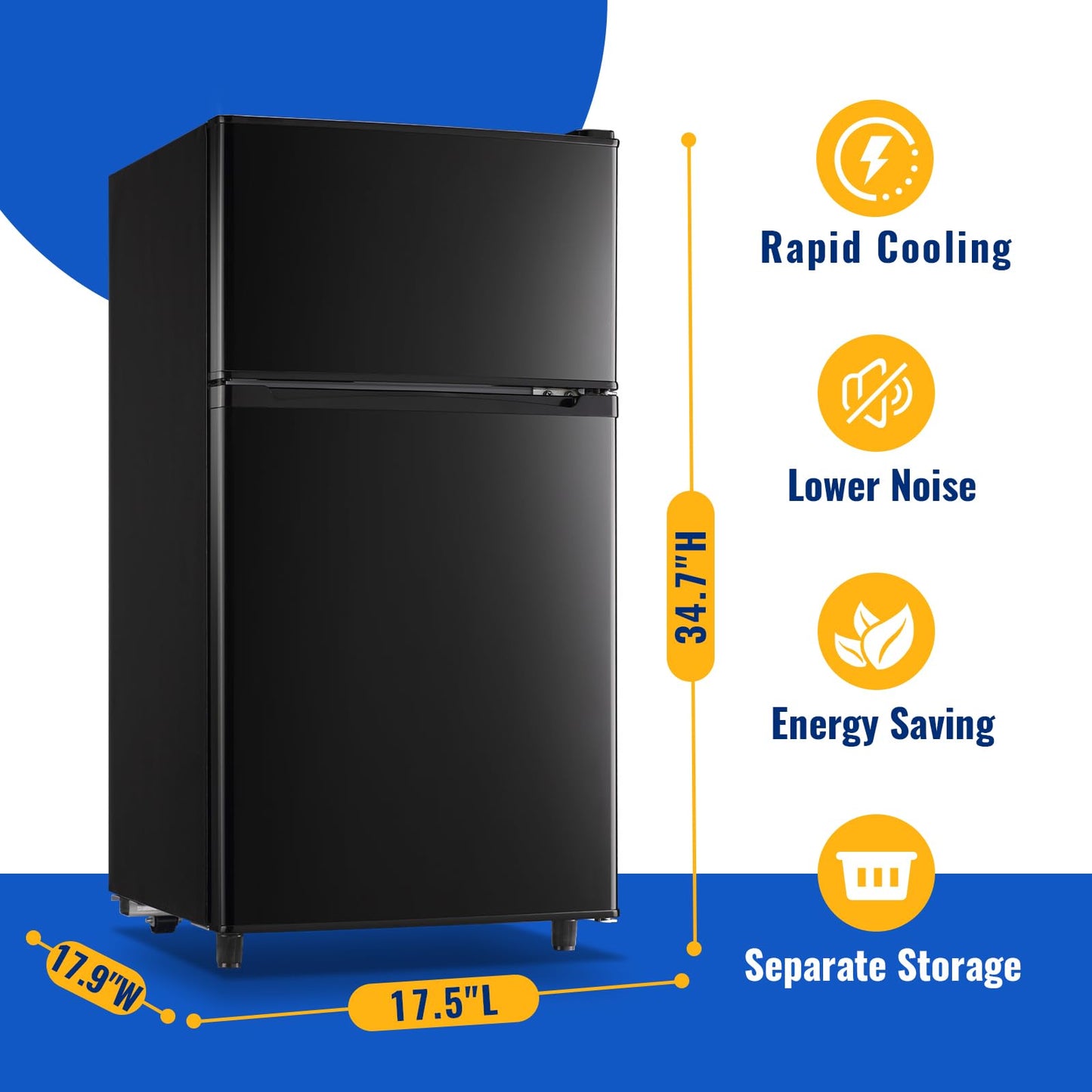 WANAI 3.5 Cu.Ft Mini Fridge With Freezer Compact Refrigerator with Freezer,7 Level Adjustable Thermostat Removable Shelves Small Refrigerator for Office Dorm Apartment