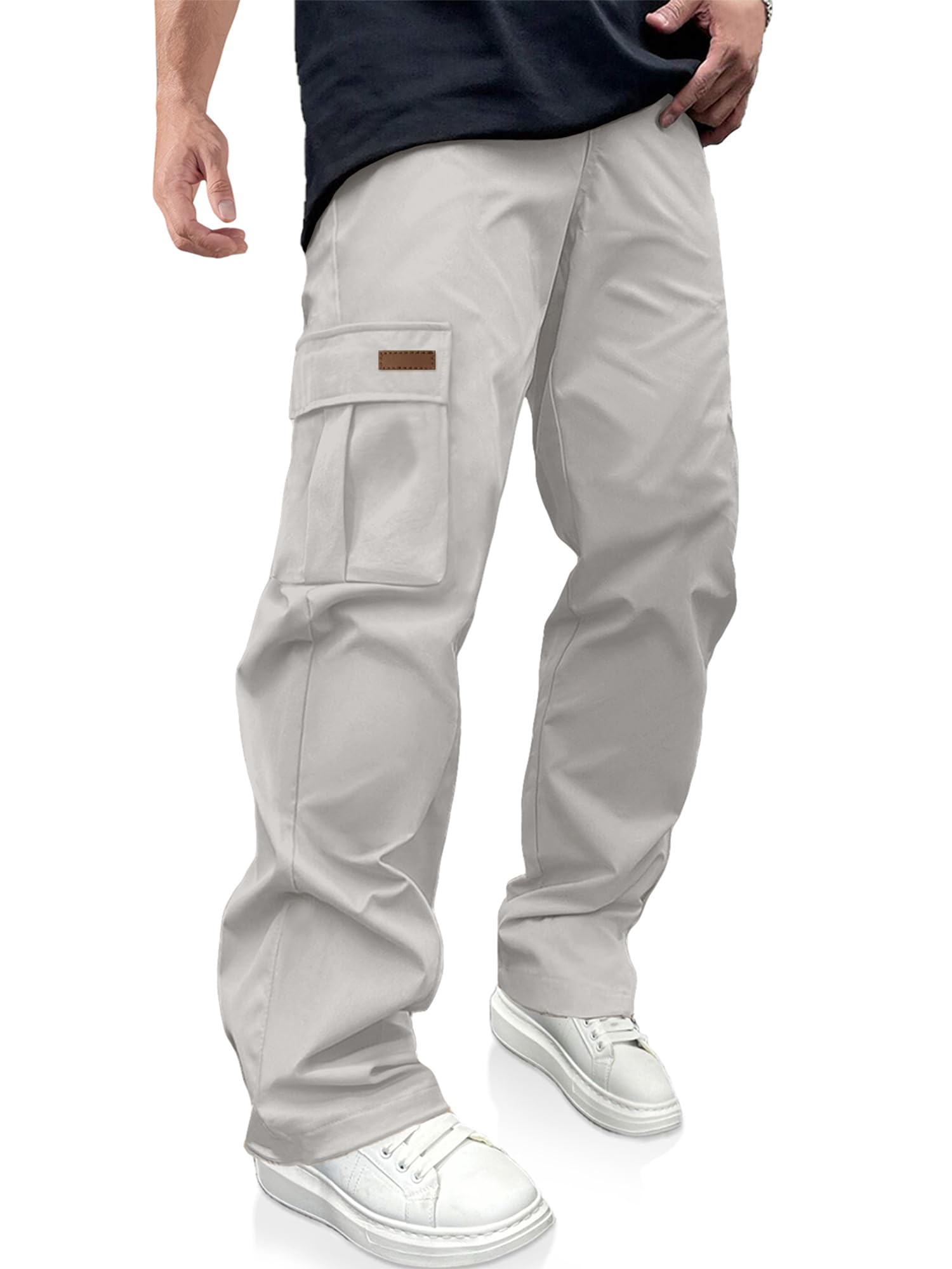 PLEPAN Men's Casual Cargo Pants Drawstring Hiking Workout Tactical Joggers Sweatpants for Men with Pockets