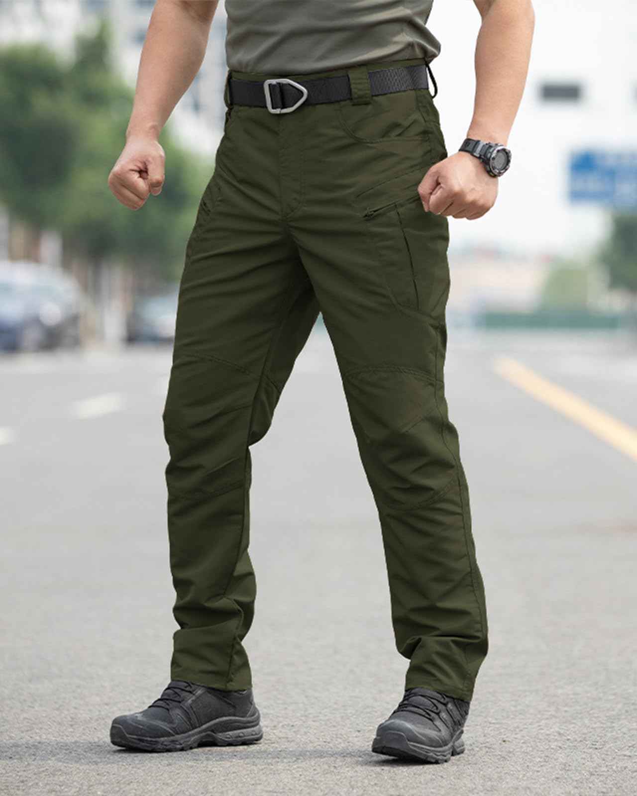 Men's Stretch Tactical Pants,Water Resistant Ripstop Cargo Pants,Lightweight Outdoor Work Hiking Pants with Pockets(No Belt)