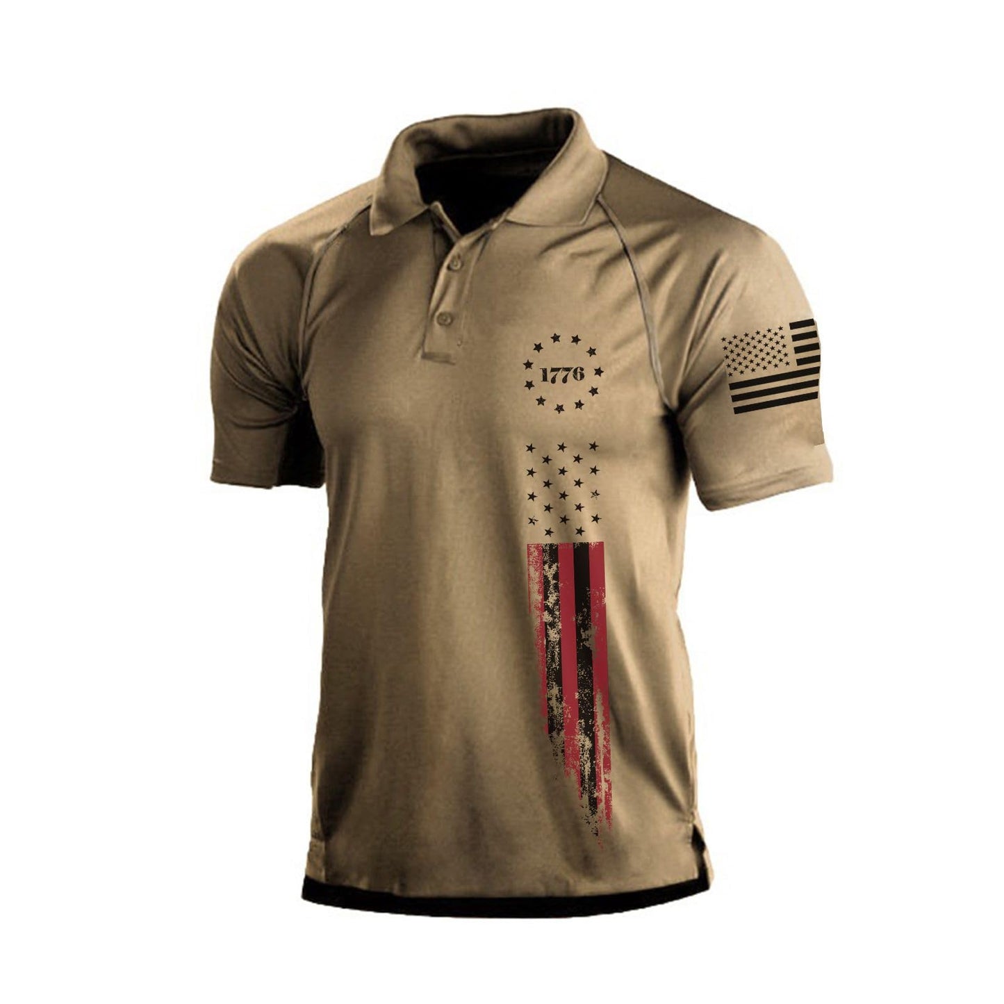 H HYFOL Short Sleeve Polo Shirts for Men Graphic Stretch Casual American Patriotic Raglan Golf Polos for Men