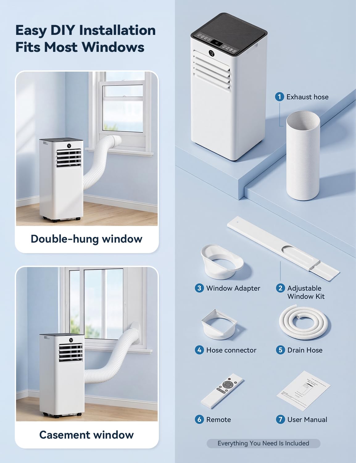 Manastin 8000 BTU Portable Air Conditioner, 4-in-1 AC Unit with Sleep, Cool, Dehumidifier & Fan, Cools up to 350 sq.ft, Remote Control, 24H Timer & Window Mount Kit, Bedroom