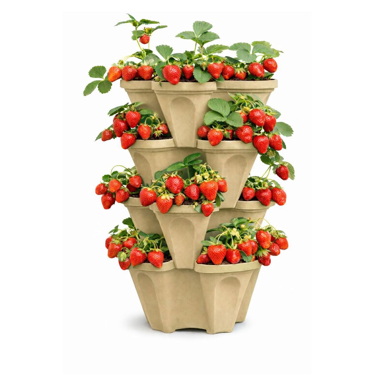 Vertical Garden Planter 4 Tier Stackable System 16 Plants, Space Saving Herb, Strawberry & Food Crop Planter with Center Support Hole for Indoor Outdoor Gardening