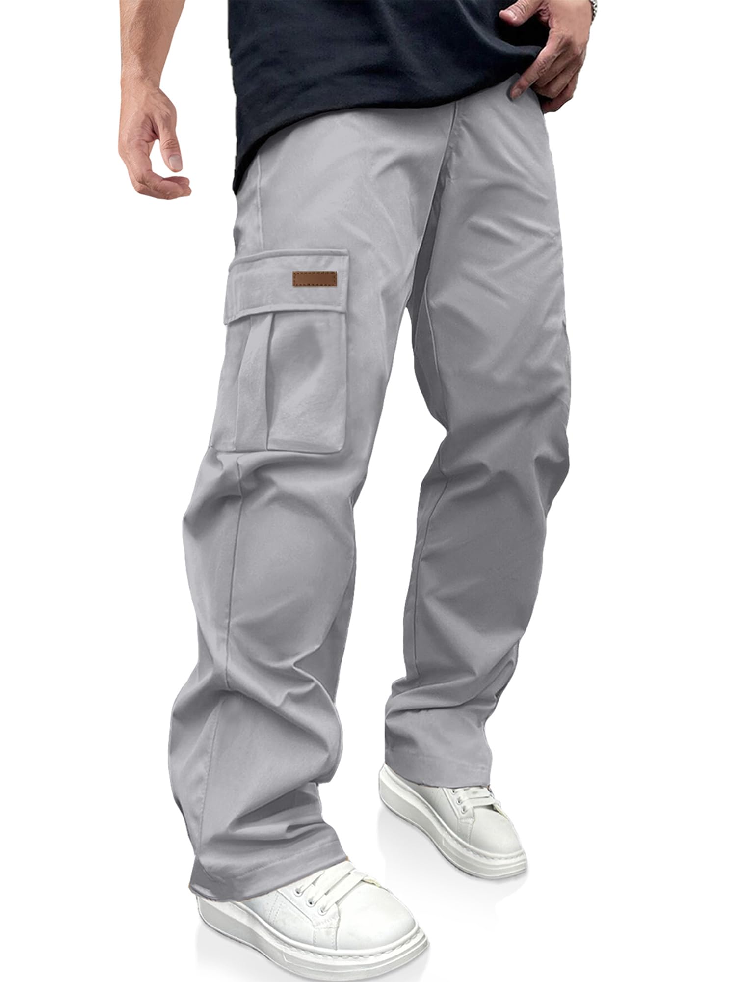 PLEPAN Men's Casual Cargo Pants Drawstring Hiking Workout Tactical Joggers Sweatpants for Men with Pockets