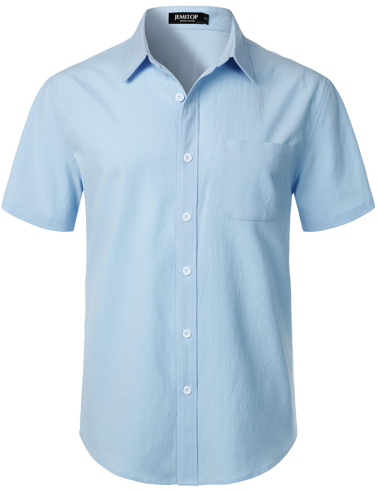 JEMITOP Men's Stretch Wrinkle Free Short Sleeve Texture Shirt Lightweight Summer Button Down Shirts for Beach Vacation