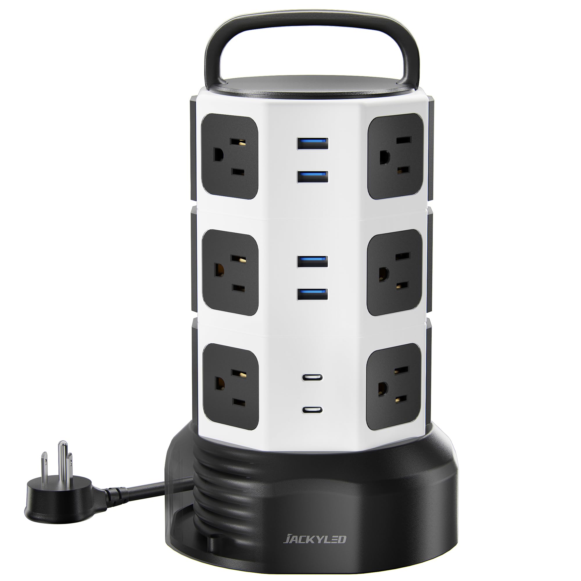 Power Strip Tower Surge Protector, JACKYLED 1625W 13A Outlet Surge Electric Tower, 12 Outlets 6 USB Ports Charging Station with 16AWG 6.5ft Heavy Duty Extension Cord for Home Office Dorm