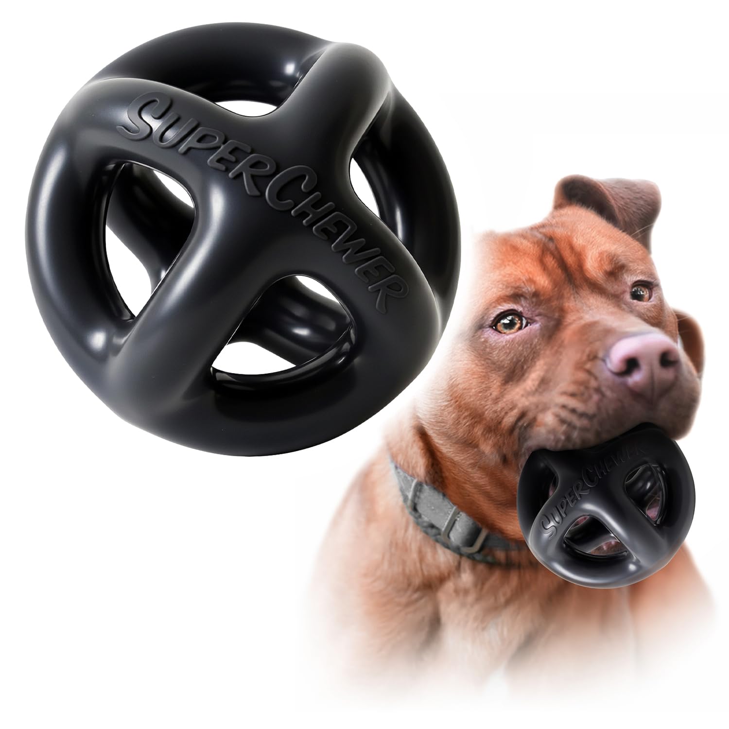 Tuff Pupper SuperChewy Extremely Tough Cage Ball for Dogs | Durable Heavy Duty Natural Rubber | Tough Chew Toy for Strong Chewers | Heavy Duty for Medium Large Breed | Strong but NOT Indestructible