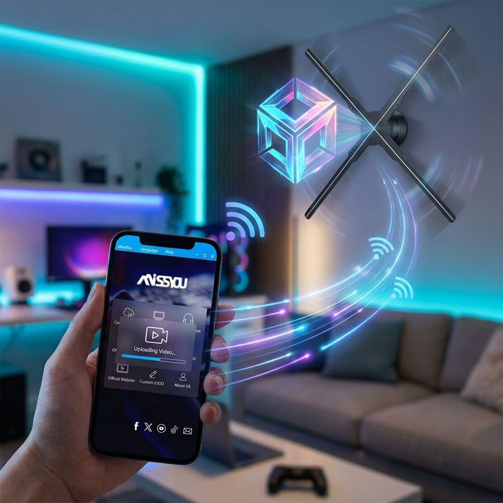 Yoldsud 3D Hologram Fan 20 Inch WiFi Holographic Projector Advertising Display - 576 HD LEDs High Resolution - App PC Control, Bluetooth Audio - 1500 Video Library for Business Store Holiday Events