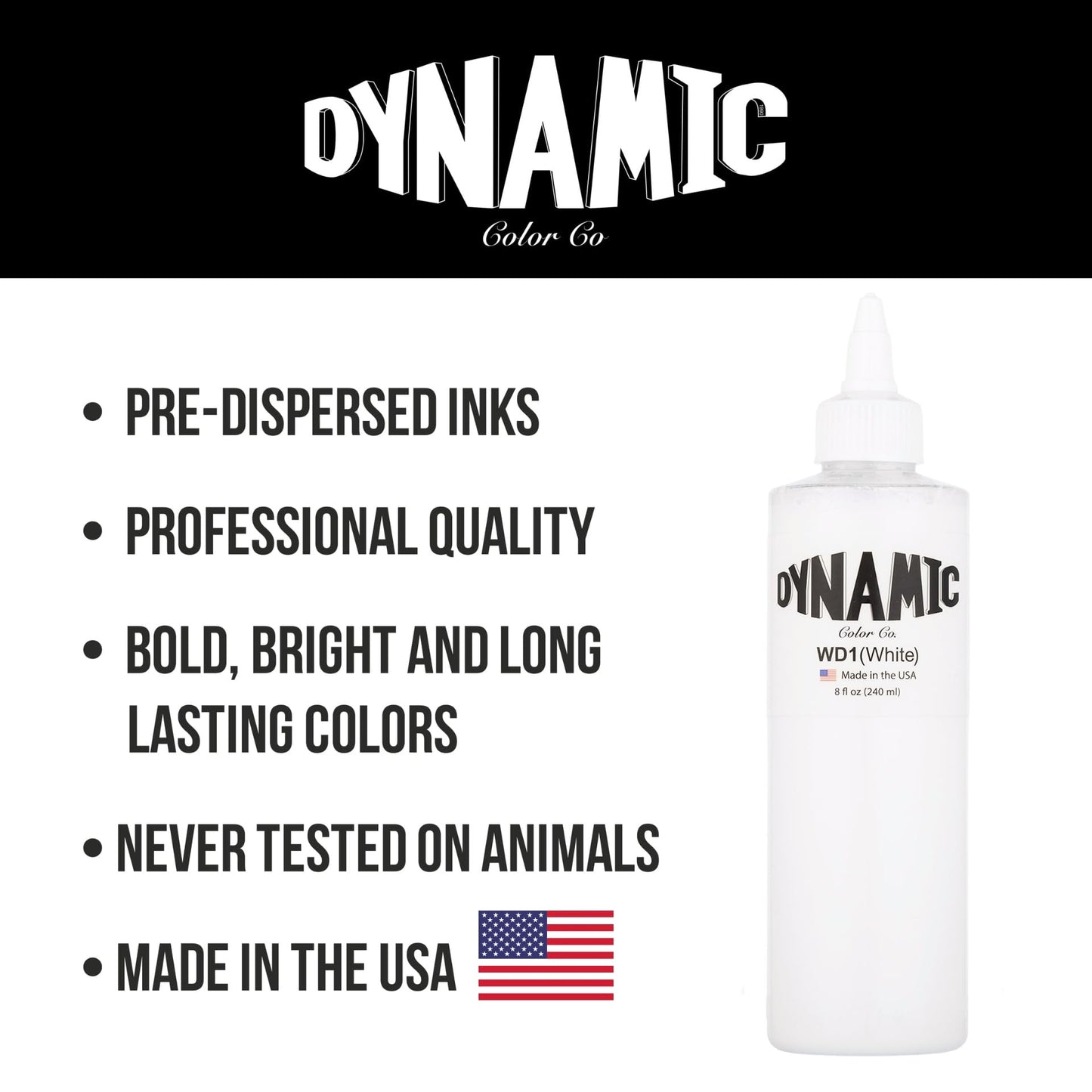Dynamic Color Co- White Tattoo Ink, Made in USA, Sterilized, Since 1990, Vegan, Premium Quality Pigment for Vivid and Long-lasting Results