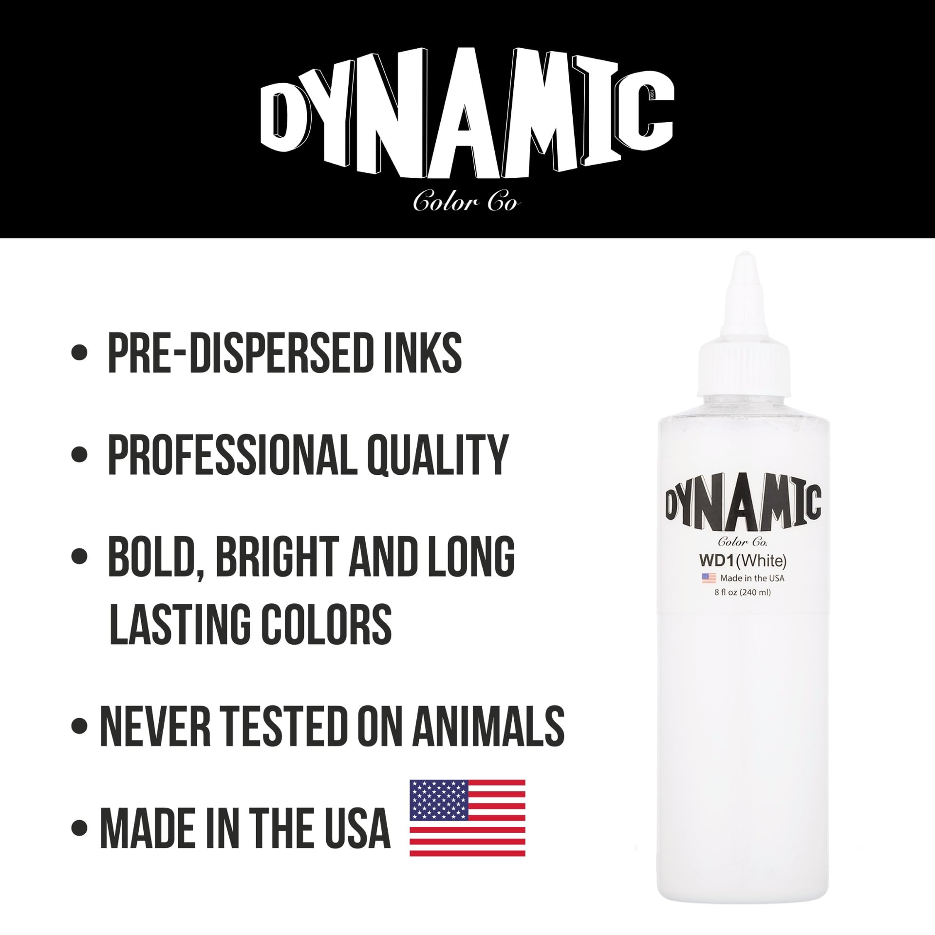 Dynamic Color Co- White Tattoo Ink, Made in USA, Sterilized, Since 1990, Vegan, Premium Quality Pigment for Vivid and Long-lasting Results
