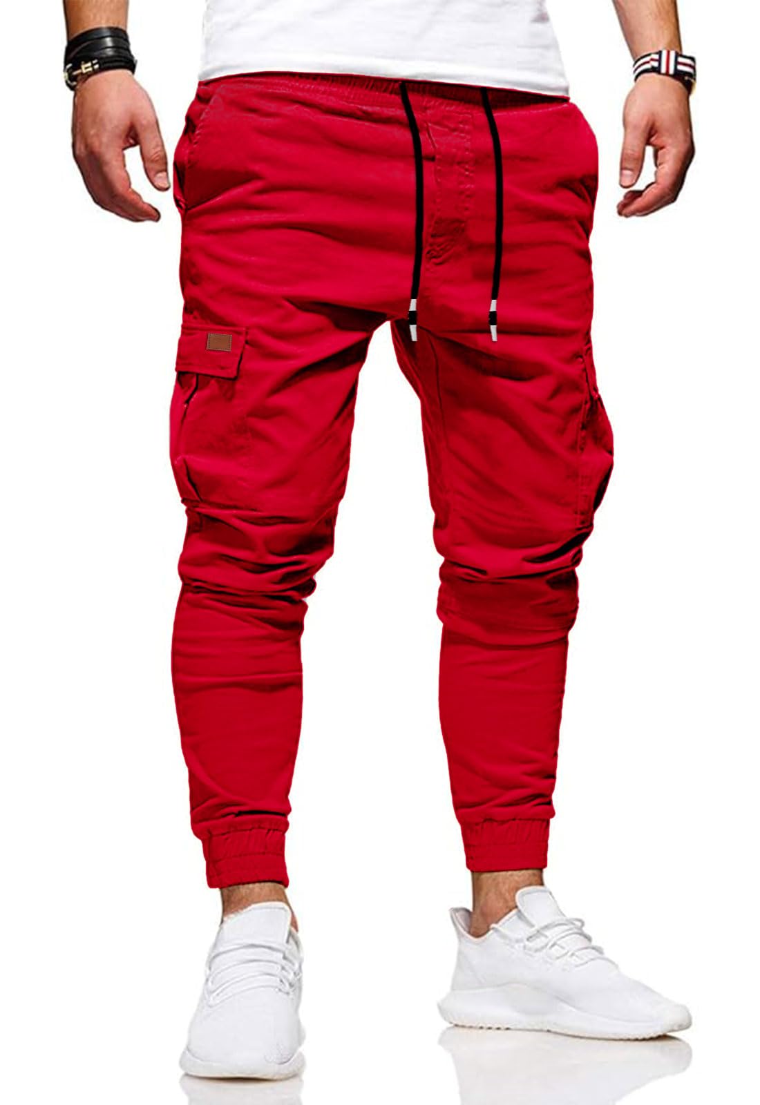HUNGSON Men's Slim Fit Casual Cargo Pants with Drawstring Long Pants
