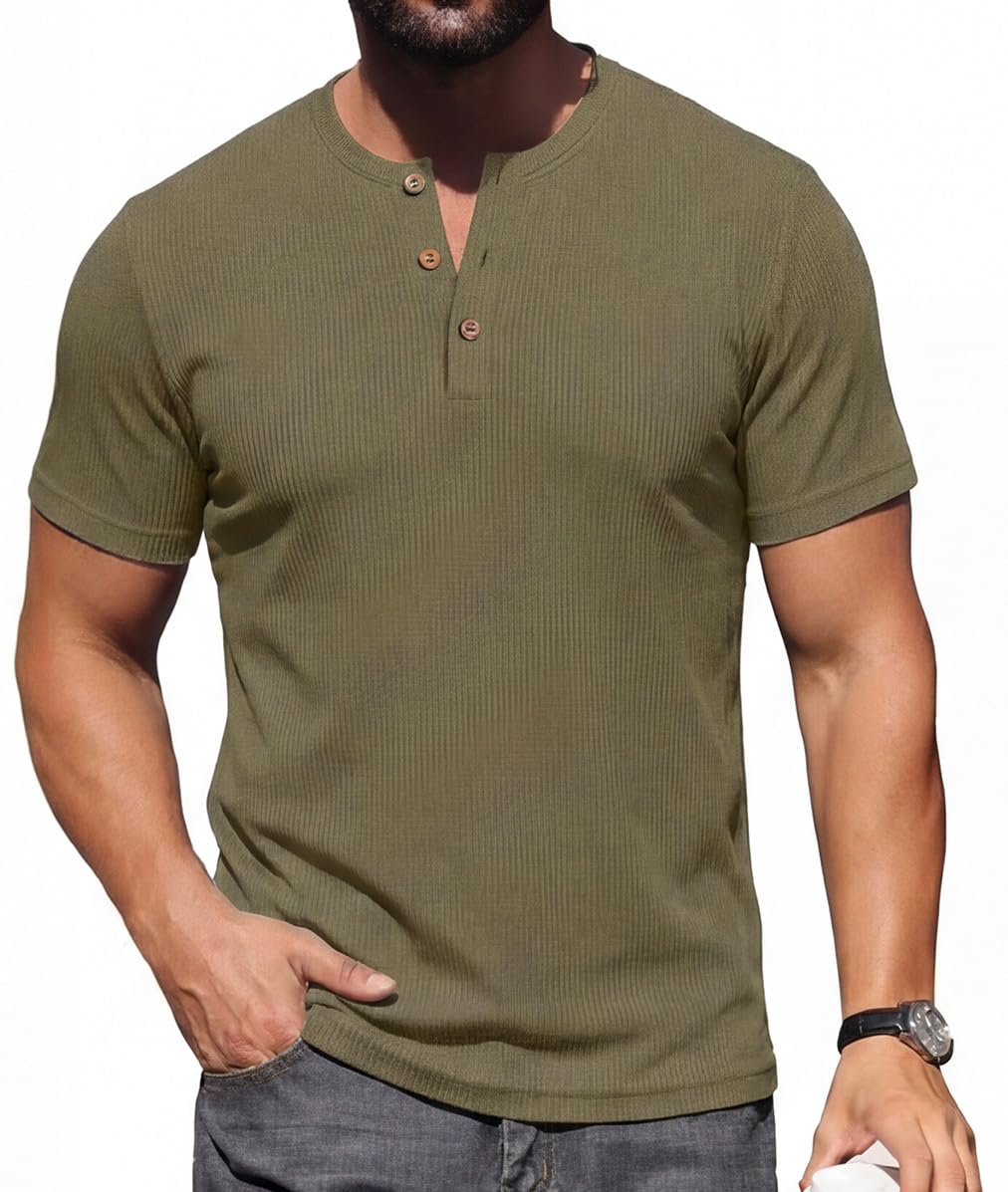 Sailwind Mens Muscle Henley Shirts Lightweight Workout T-Shirt Gym Tee Athletic Short Sleeve with Button