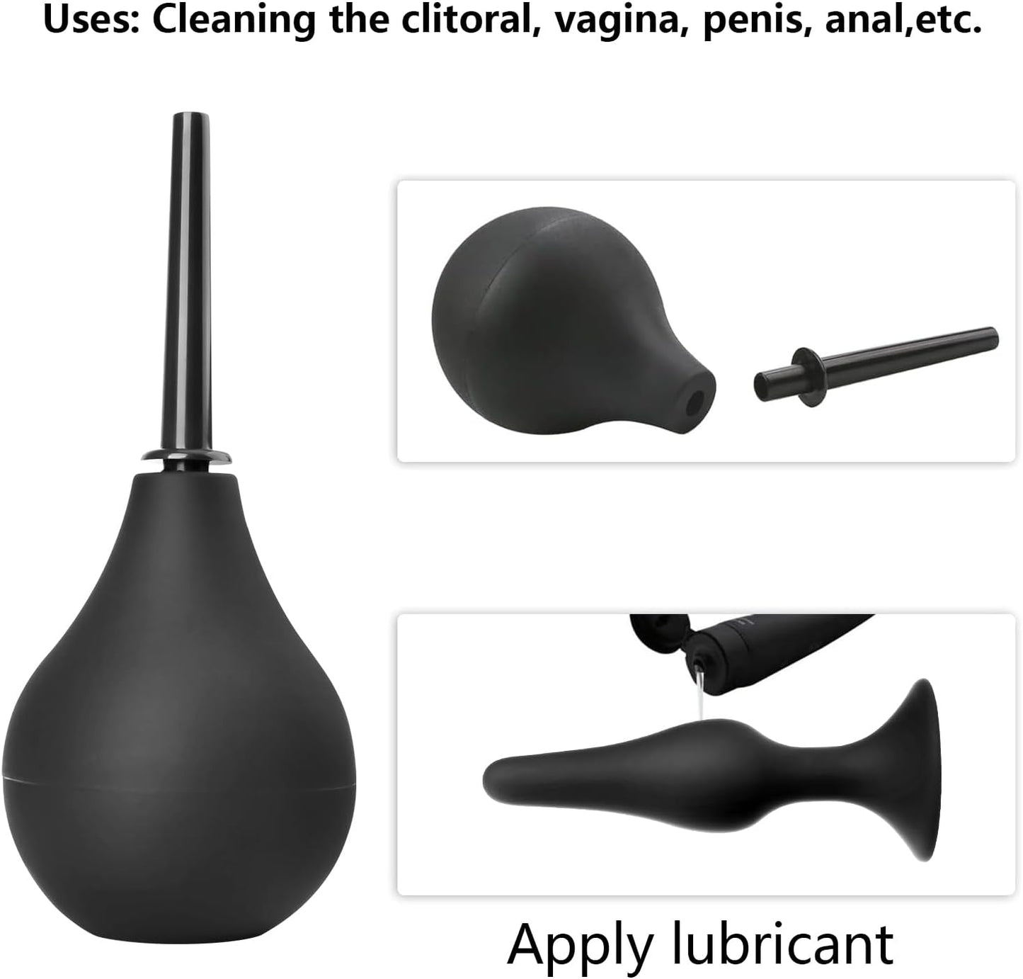 Butt Plug Anal Plug Sex Toys, HISIONLEE 5PCS Sex Anal Toys Silicone Anal Butt Plugs Training Kit with Enema Adult Sex Toys & Games for Women Male and Beginners (Black)
