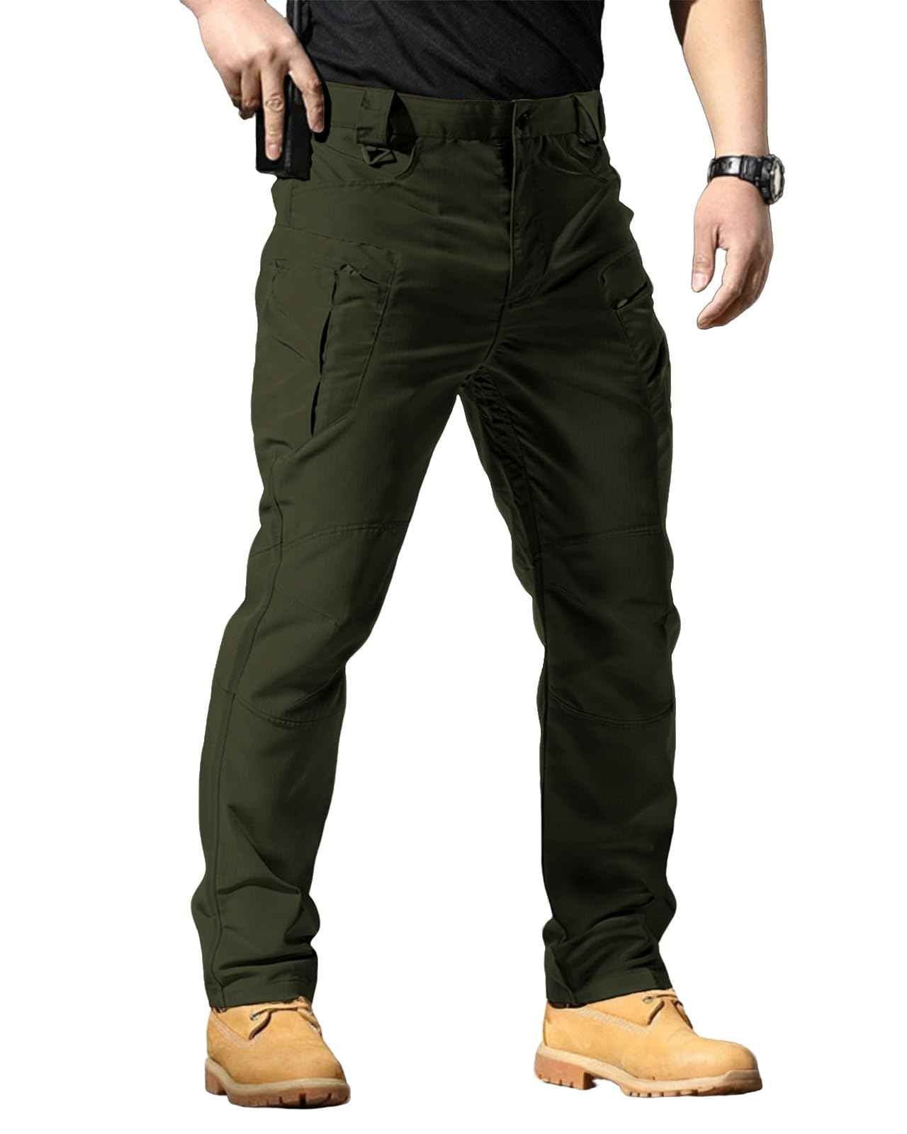 Men's Stretch Tactical Pants,Water Resistant Ripstop Cargo Pants,Lightweight Outdoor Work Hiking Pants with Pockets(No Belt)