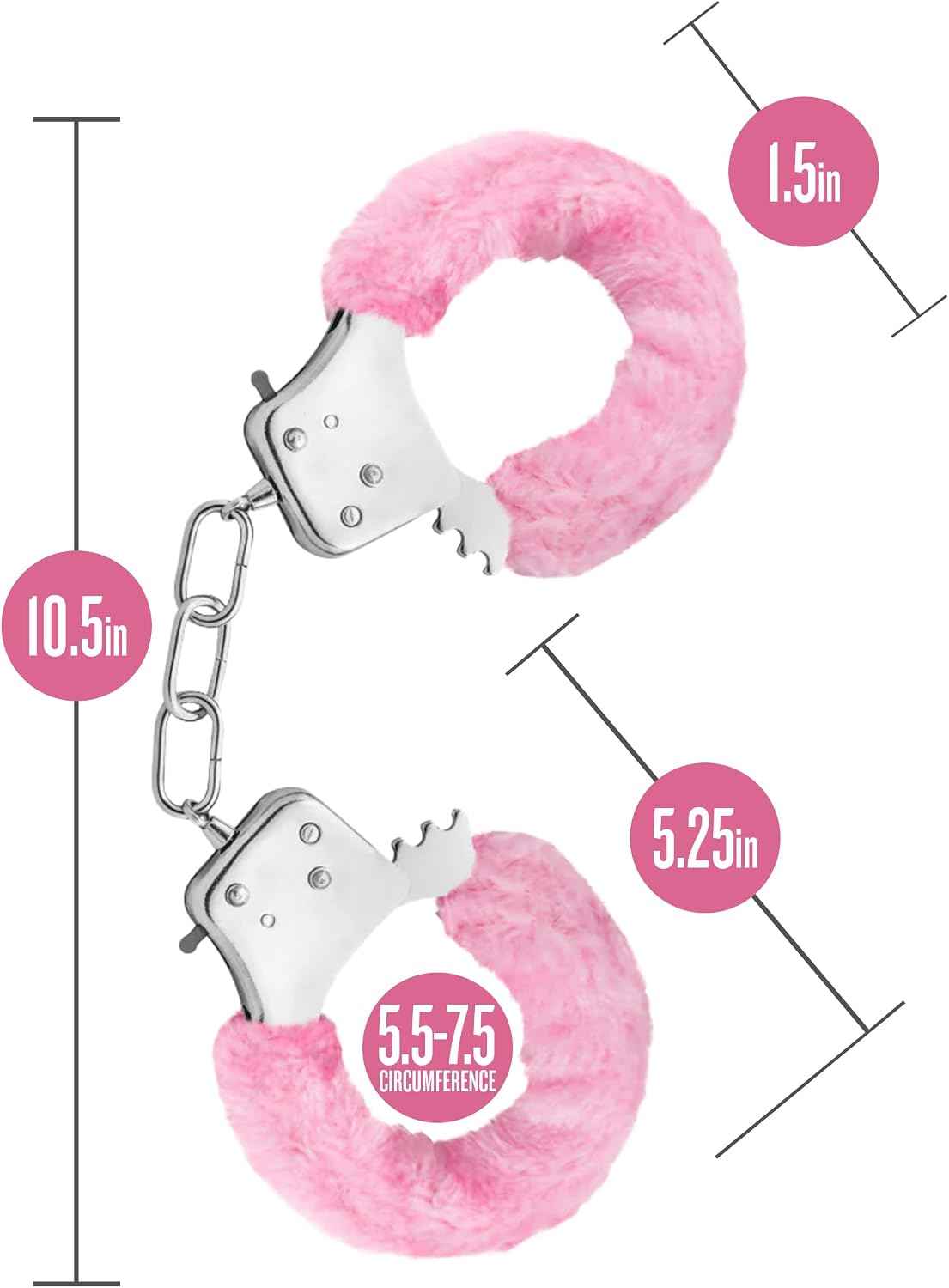 Blush Temptasia Beginner Cuffs 10.5" - Pink Faux Fur Lightweight Metal Handcuffs - Adjustable Bondage Cuffs w/Safety Release & 2 Keys - Women & Men BDSM, Role Play & Fetish Fantasy Restraint Sex Toy