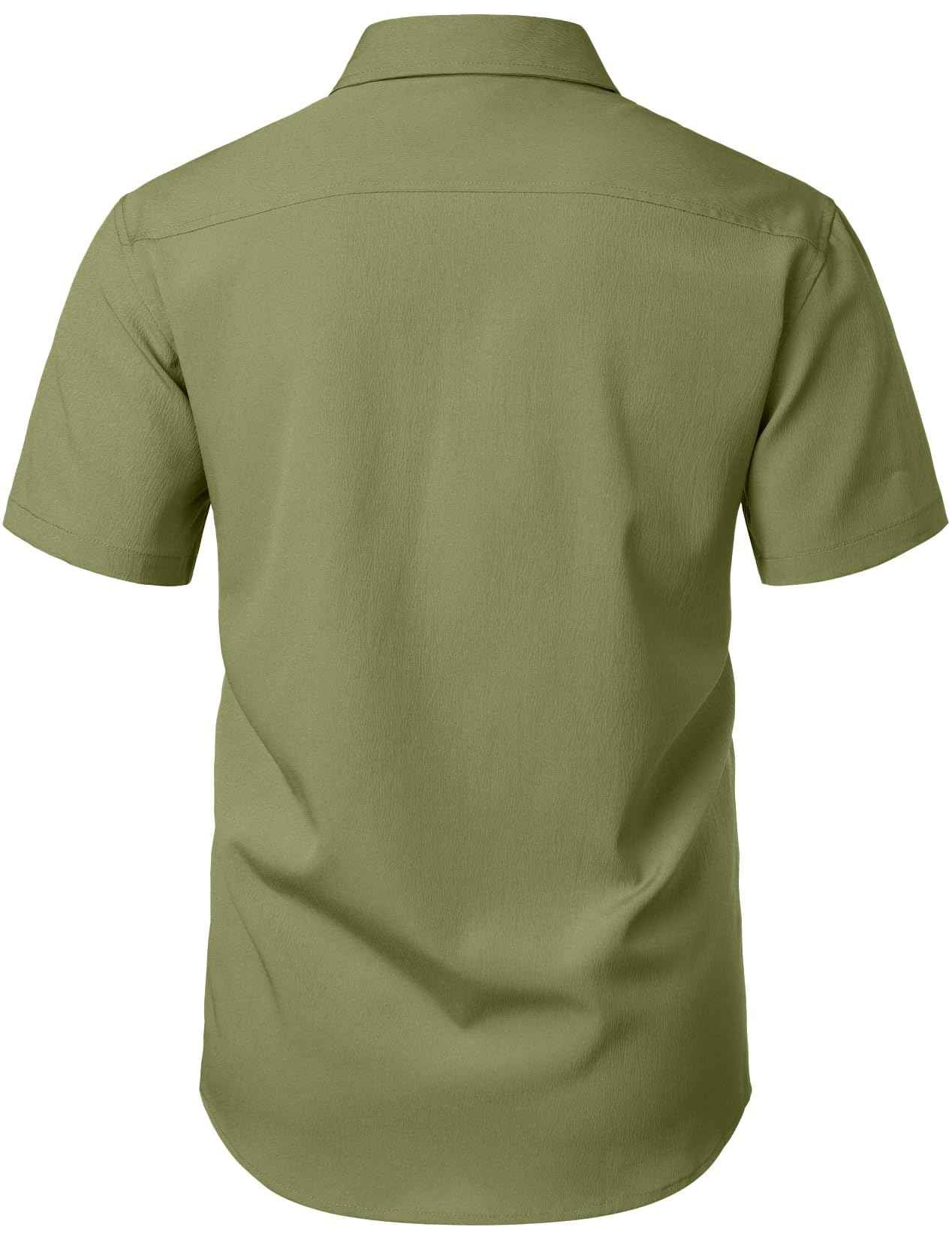 JEMITOP Men's Stretch Wrinkle Free Short Sleeve Texture Shirt Lightweight Summer Button Down Shirts for Beach Vacation