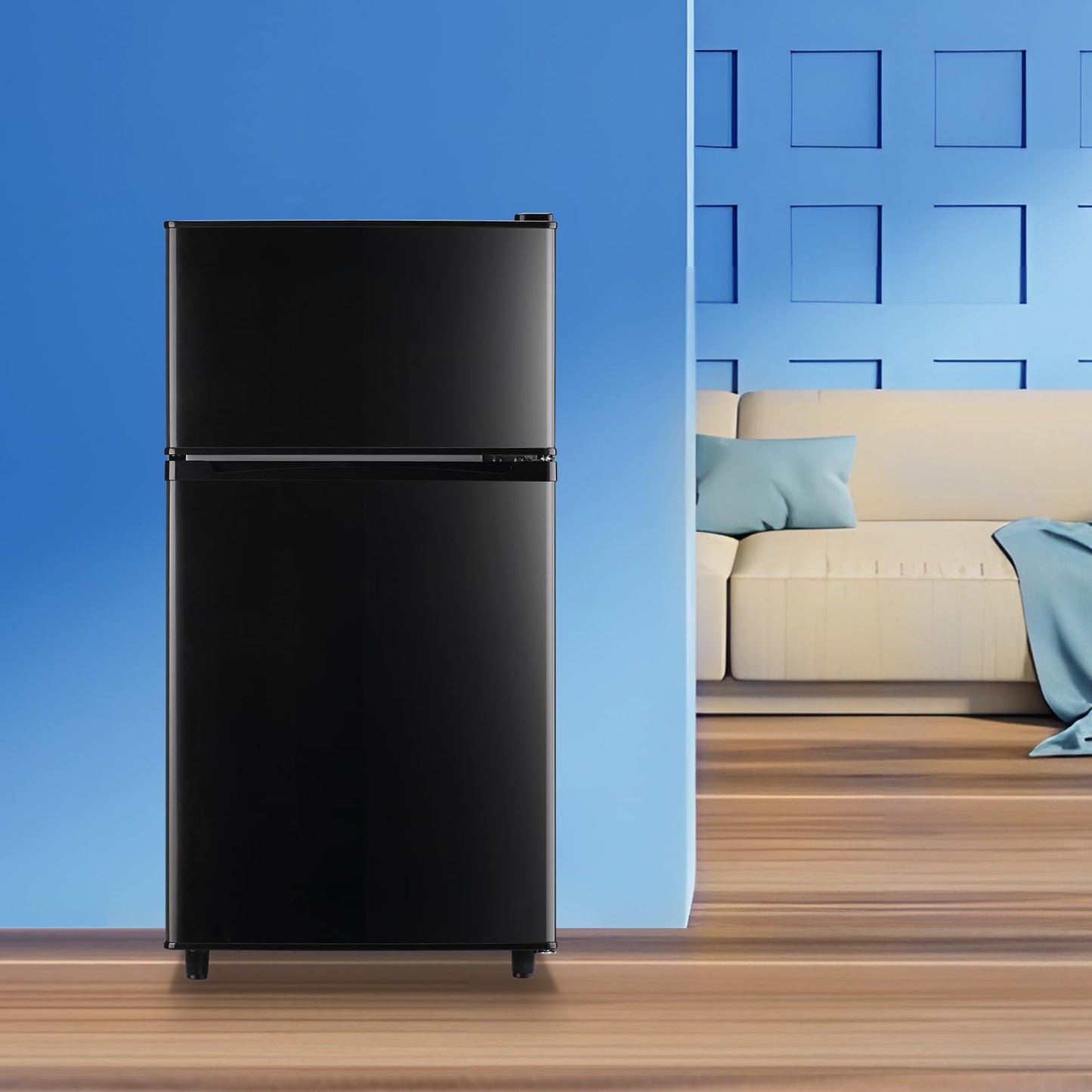 WANAI 3.5 Cu.Ft Mini Fridge With Freezer Compact Refrigerator with Freezer,7 Level Adjustable Thermostat Removable Shelves Small Refrigerator for Office Dorm Apartment