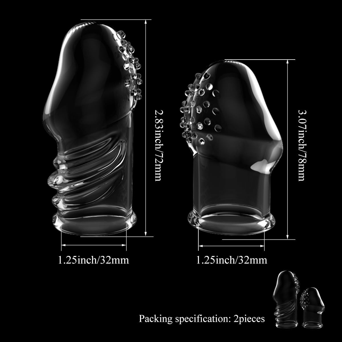 2 Pcs Reusable Clear Penis Sleeve, Soft Phimosis Stretcher Glans Condom with Large Particles,CockSleeve for Men Delay Ejaculation,Girth Enhancer Sleeve G Spot Stimulator,Adult Toys for Men and Couples