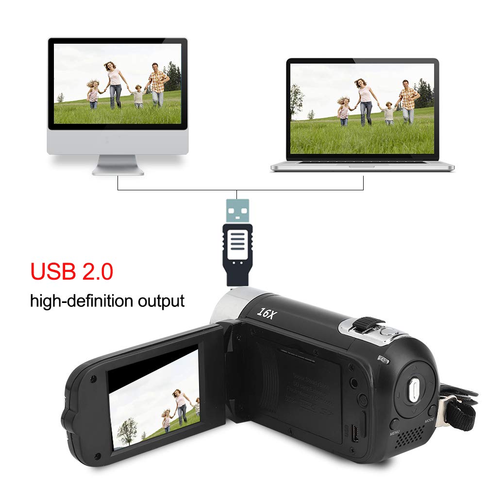 Focket 16X Digital Zoom Video Camera Camcorder, 2.7in LCD Screen 16MP Digital Camera Recorder 128GB Vlogging Camera, Video Recording Camcorder for Teens Beginners