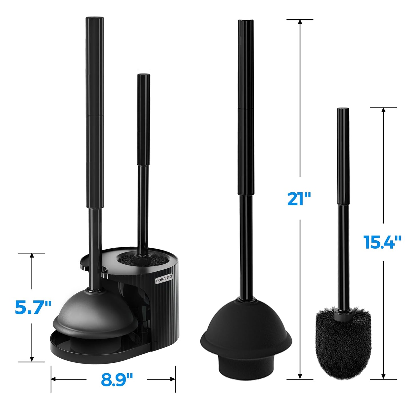 FORASTO Toilet Plunger and Brush Set，Toilet Bowl Brush Plunger Set