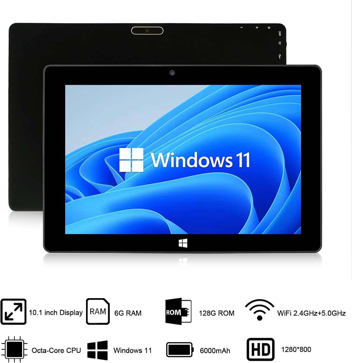 SZTPS 10.1" Windows Tablet Touchscreen Tablets Computer 6GB RAM 128GB ROM, 2.4G+5G WiFi, Intel Processor, USB 3.0, Micro HDMI, 6000MAH Battery, Dual Cameras, Bluetooth 5.0