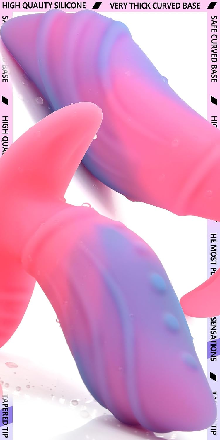Anal Plug with Thick Curved Base - Pink + Blue Silicone Wearable Butt Plug Dilator - 4.41 x 1.3 Inch Anal Stretcher Fantasy Prostate Sex Toys for Men Women Masturbation