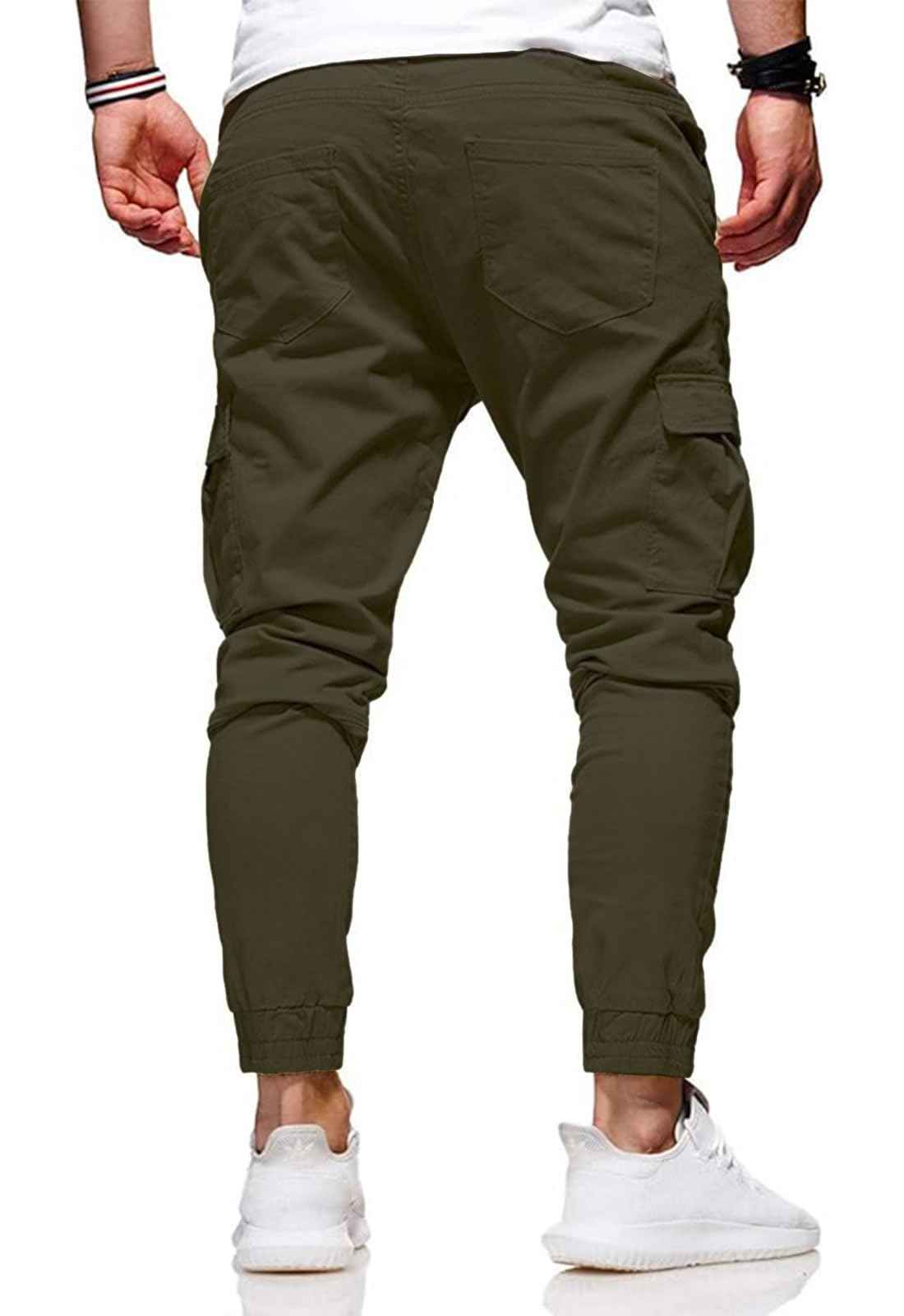HUNGSON Men's Slim Fit Casual Cargo Pants with Drawstring Long Pants