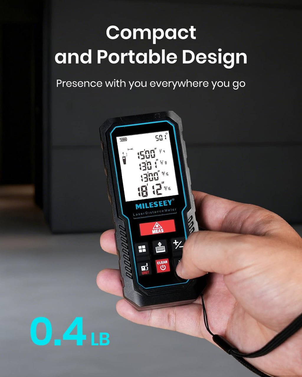Laser Measure Device, MiLESEEY Digital Laser Tape Measure with Upgrade Electronic Angle Sensor, 2mm Accuracy, Area Measurement,Volume and Pythagoras, 2" LCD Backlit,Mute, Battery Included