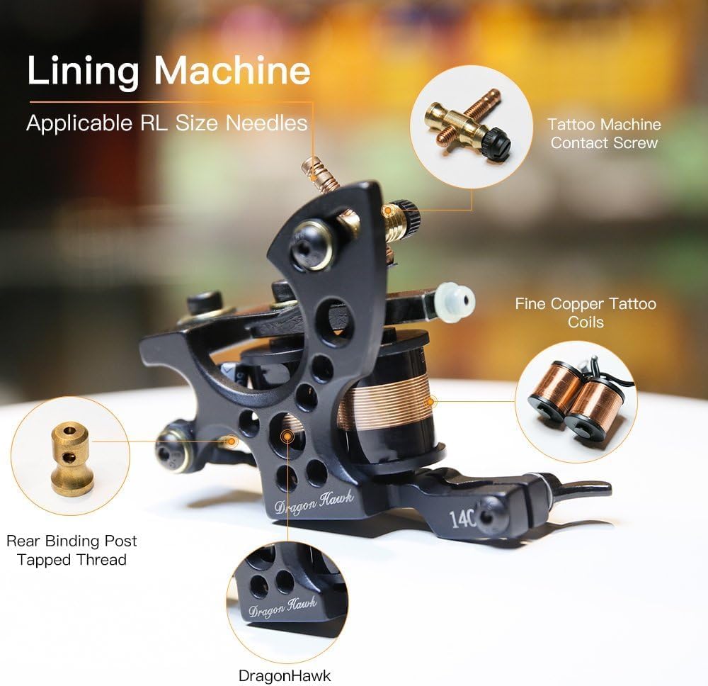 Dragonhawk Traditional Pro Complete Tattoo Machine Kit for Beginners