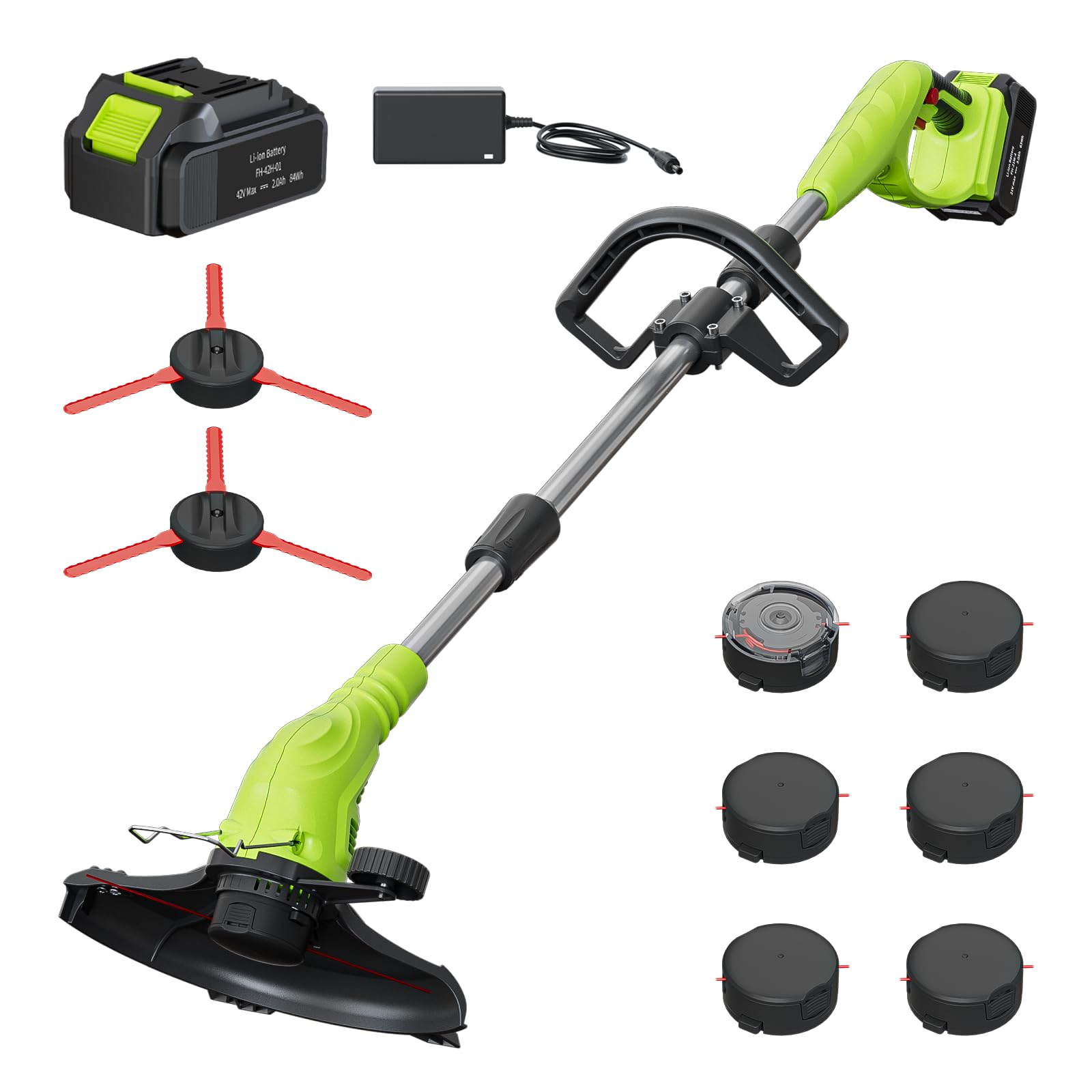 Aokia Electric Weed Wacker Cordless, 12V Battery Powered Weed Eater Cordless with Adjustable Pole (65inch), Lightweight Grass Trimmer Cutter/Edger/Mower with 2 Types Blade for Yard Lawn and Garden