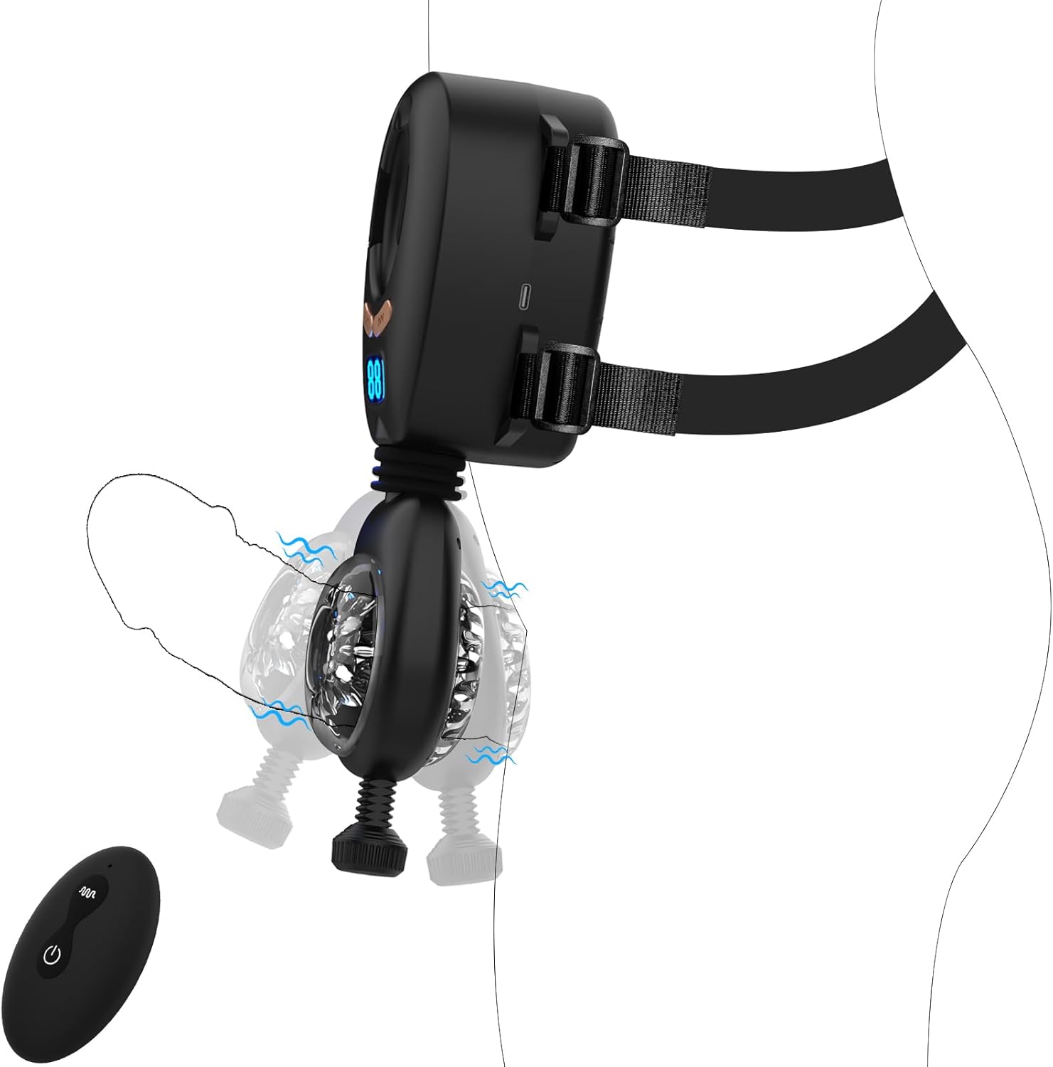 Wordone Wearable Automatic Male Masturbator with Adjustable LCD Display Black