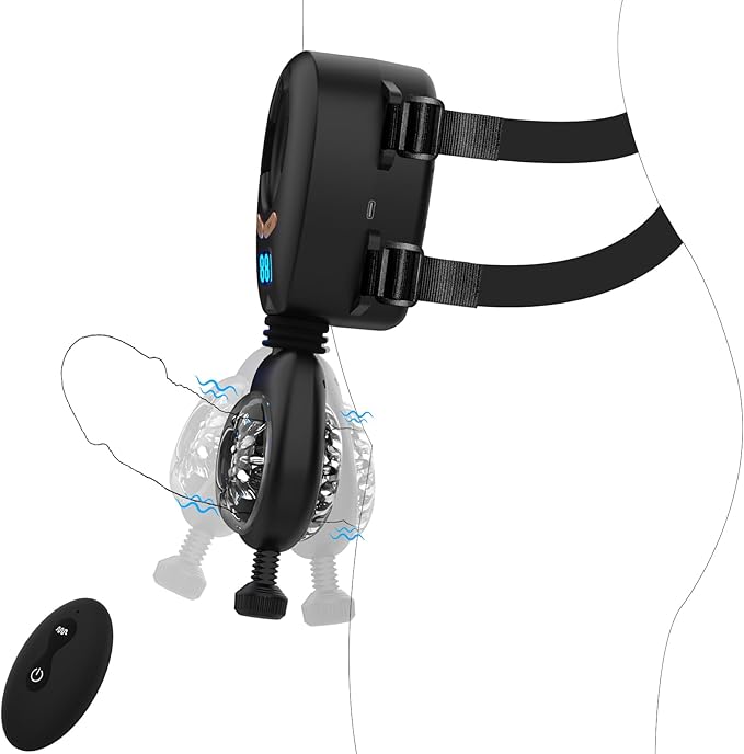 Wordone Wearable Automatic Male Masturbator with Adjustable LCD Display Black