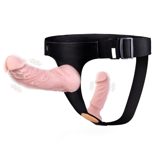 Harness Strap-On Vibration Realistic Dildos with 10 Strong Modes 2 Dildos Silicone Anal G-spot Stimulation Adjustable Strapless Sex Toys for Female Couple Lesbian | Remote Control