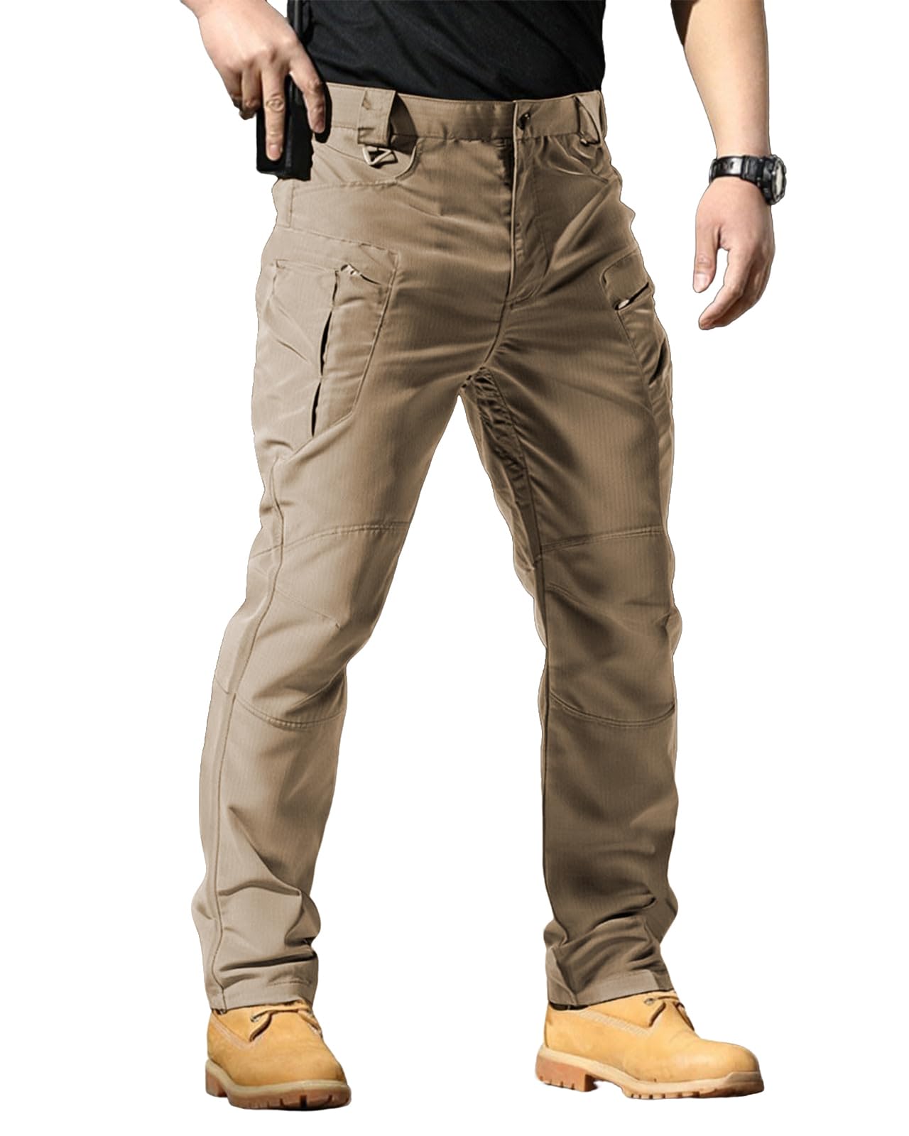 Men's Stretch Tactical Pants,Water Resistant Ripstop Cargo Pants,Lightweight Outdoor Work Hiking Pants with Pockets(No Belt)
