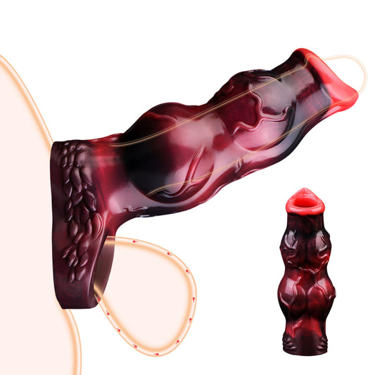 Monster Knots Penis Sleeve with Mens Cock Ring, Dick Extender Sex Toys for Men Cock Ring Set Reusable Silicone Penis Enlarger，Male Delay Ejaculation Dick Sleeve Sex Toys for Couples